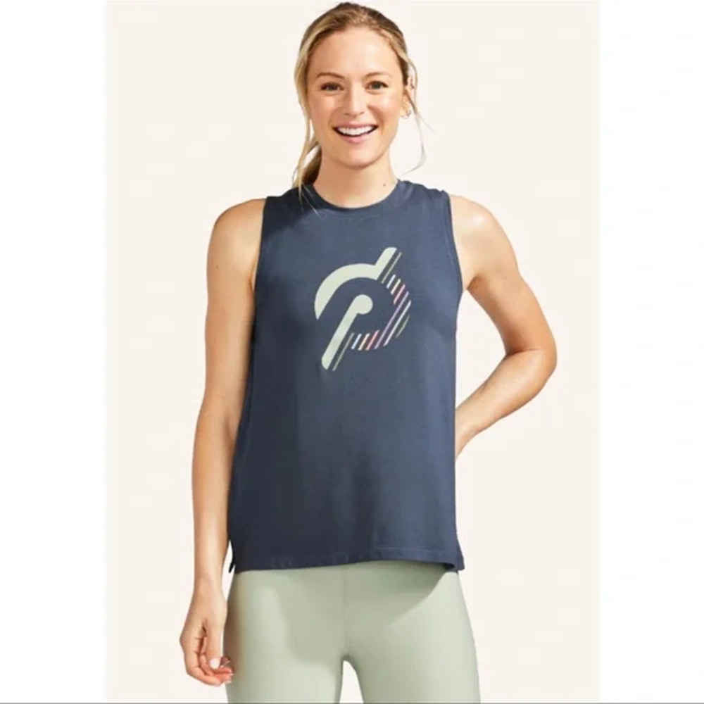 Peloton Level Up Muscle Womens Tank Top M Gray Crew Neck Breathable Logo NWOT